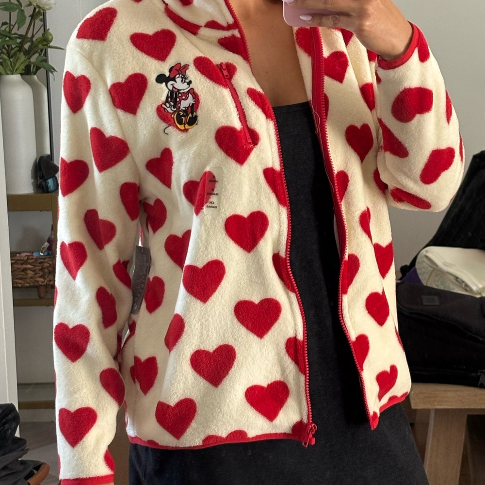 Disney Red and White Teddy Jacket with Heart Print